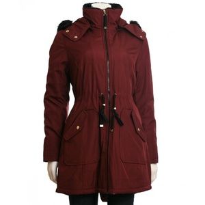 Jessica Simpson Crimson Hooded Coat with Fur Trim - M